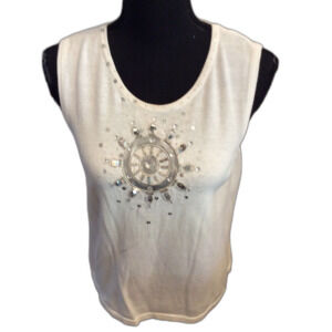 Quacker Factory Sleeveless Natuical Ship Wheel Bling Tank Medium M